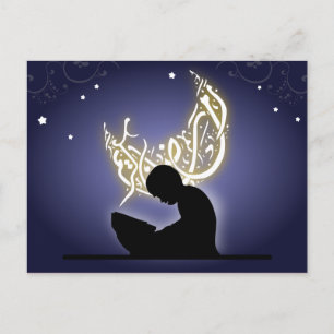 Ramadan kareem child reading quran islam postcard
