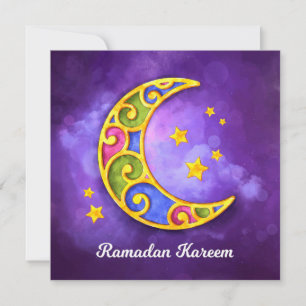 Ramadan Kareem   Colourful Watercolor Crescent  Holiday Card