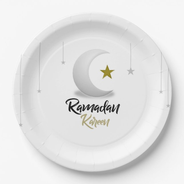 Ramadan Kareem Crescent Design - Islamic Mubarak  Paper Plate (Front)