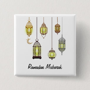 Ramadan Kareem Crescent Lanterns Mubarak Islamic 15 Cm Square Badge