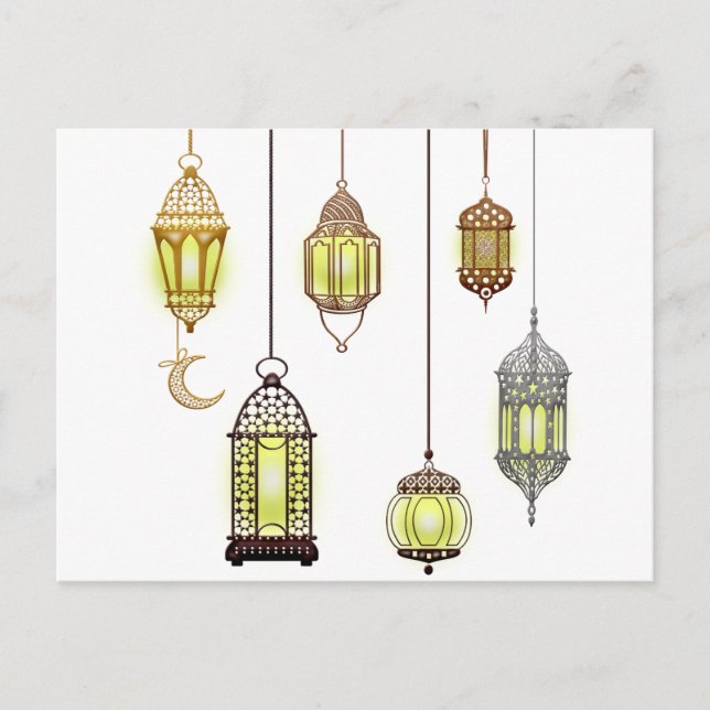 Ramadan Kareem Crescent Lanterns Mubarak Islamic  Holiday Postcard (Front)