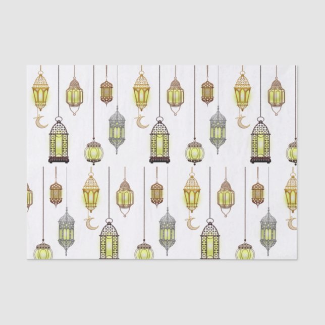 Ramadan Kareem Crescent Lanterns Mubarak Islamic  Tissue Paper (Front)