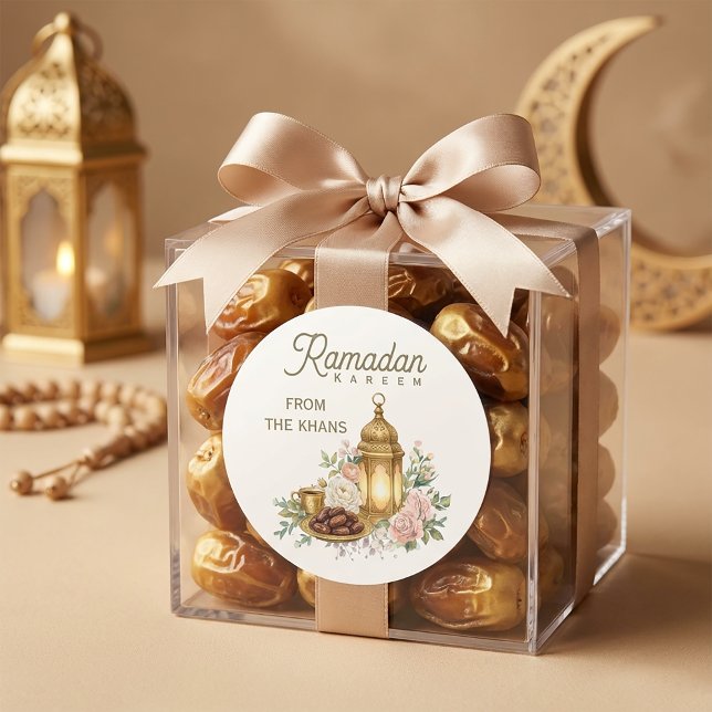 Ramadan Kareem Floral Lantern Classic Round Sticker (#RamadanKareem #EidMubarak #RamadanDecor #IslamicDesign #RamadanSticker #EidGifts #MuslimArt #Ramada)