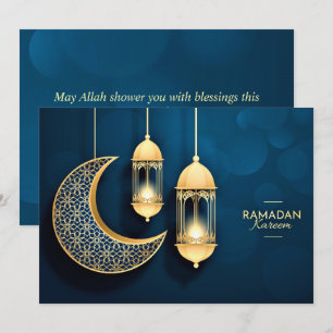 Ramadan Kareem Gold Crescent and lantern  Holiday Card