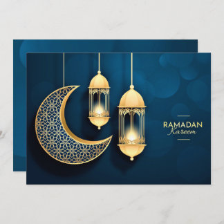 Ramadan Kareem Gold Crescent and lantern Holiday Card