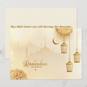 Ramadan Kareem Golden Crescent and lantern  Holiday Card
