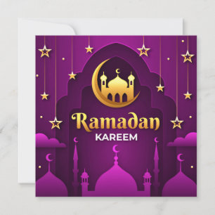 Ramadan Kareem   Golden crescent and mosque Holiday Card