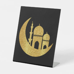 Ramadan Kareem Golden Helal Pedestal Sign