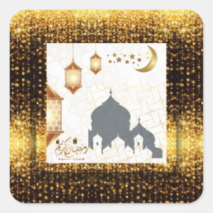 Ramadan kareem golden square sticker