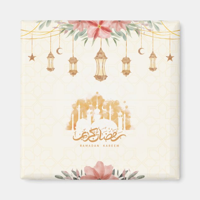 Ramadan Kareem Iftar Floral Watercolor Lanterns Magnet (Front)