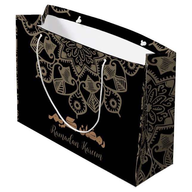 Ramadan Kareem Islamic motive light brown Large Gift Bag (Back Angled)