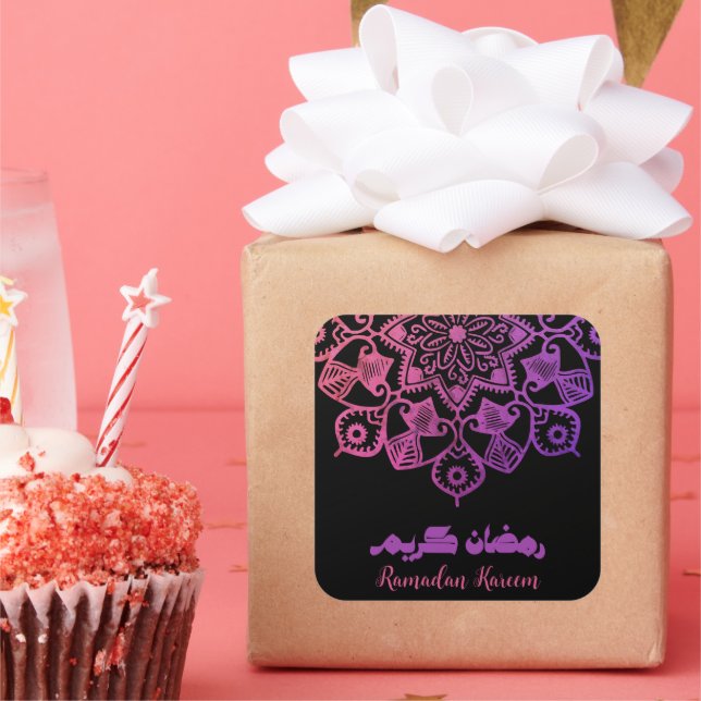Ramadan Kareem Islamic motive pink and black Square Sticker (Party)