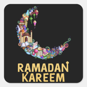Ramadan Kareem Mubarak Fasting Moon Square Sticker