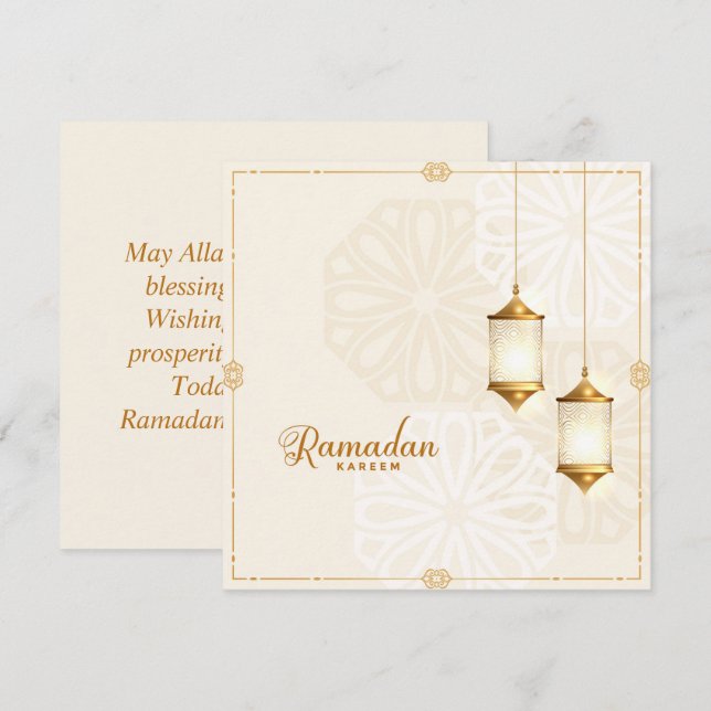 Ramadan Kareem Mubarak Golden Islamic Lantern Holiday Card (Front/Back)