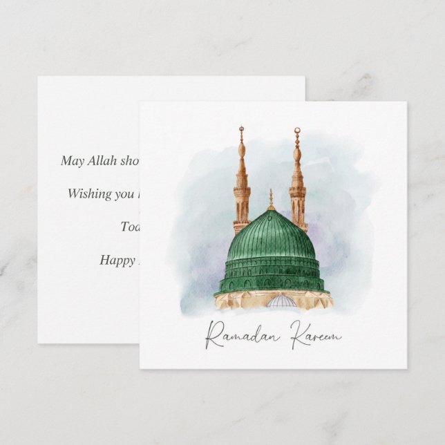 Ramadan Kareem Mubarak Watercolor Madina Munawwara Holiday Card (Front/Back)