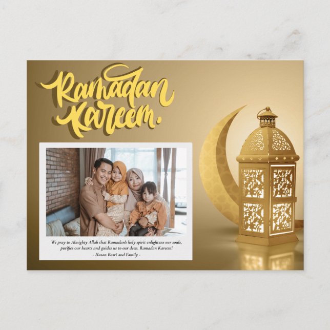 Ramadan Kareem Personalised Photo Text Holiday Postcard (Front)