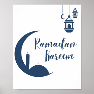 Ramadan Kareem Red Crescent & Lantern Islamic Wall Poster