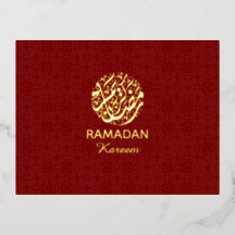 Ramadan Kareem Red & Gold Foil Postcard Elegant 