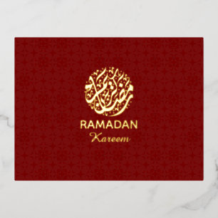 Ramadan Kareem Red & Gold Foil Postcard Elegant 