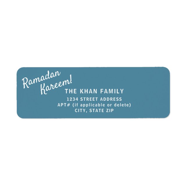 Ramadan Kareem Return Blue Address Sticker Label (Front)