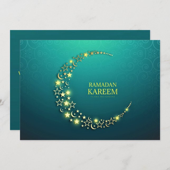 Ramadan Kareem Starry Gold Crescent      Holiday Card (Front/Back)