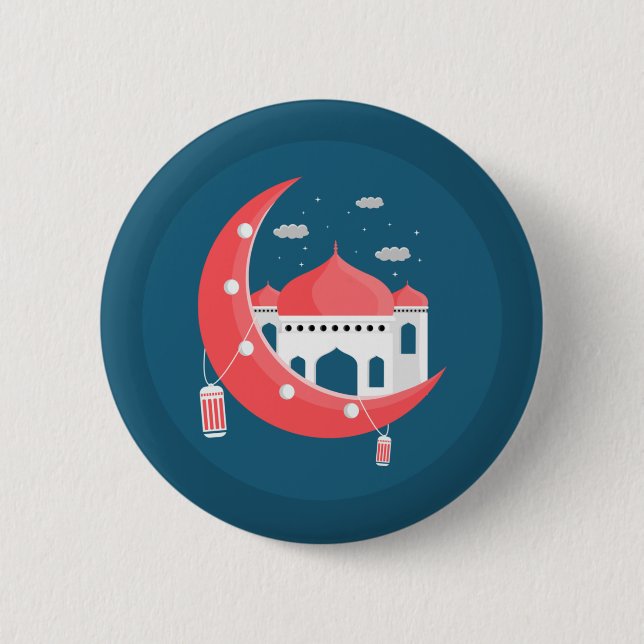 Ramadan Kareem Typography Islamic Crescent Text 6 Cm Round Badge (Front)