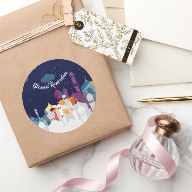 Ramadan Kareem Typography Islamic Crescent Text Classic Round Sticker (Gifting)