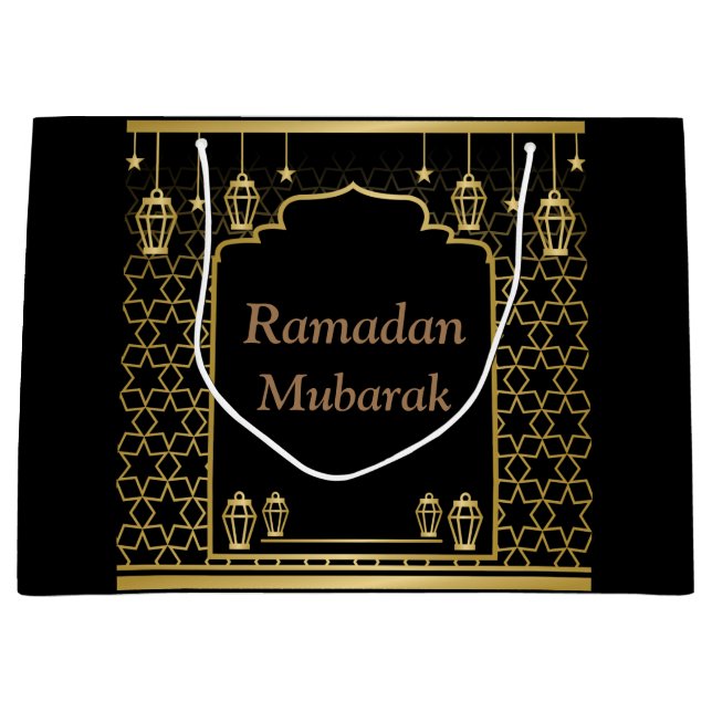 Ramadan Kareem Typography Islamic Crescent Text Large Gift Bag (Front)