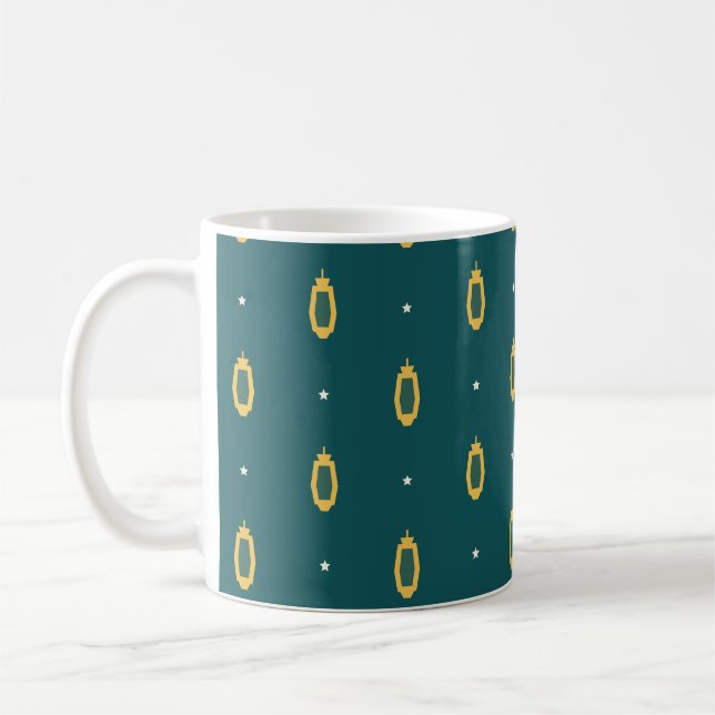 Ramadan Lanterns Teal and Gold Pattern Coffee Mug (Left)