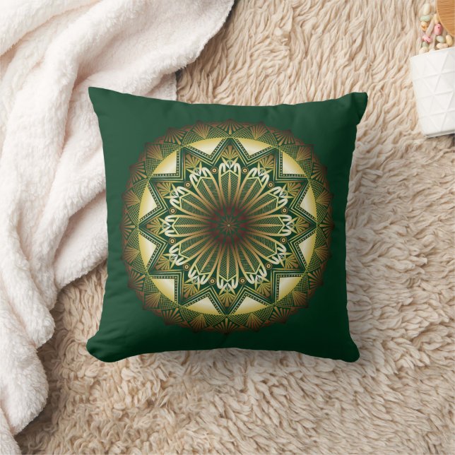 Ramadan Mandala Dark Green Throw Pillow (Blanket)