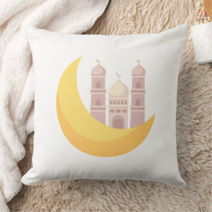 Ramadan Minimalist Mosque with Moon Throw Pillow