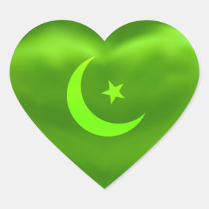 Ramadan Moon Green Silky Satin Heart Sticker