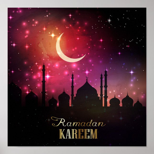 Ramadan Mosque Pink Sunset Poster (Front)