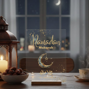 Ramadan Mubarak Acrylic Sign with Crescent Moon