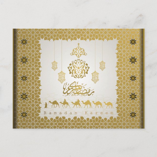 Ramadan Mubarak Arabic Pattern Calligraphy Gold Holiday Postcard (Front)