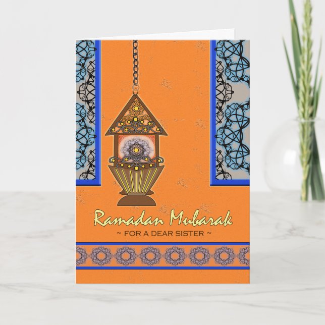 Ramadan Mubarak for Sister, Fanoos Lantern Card (Front)