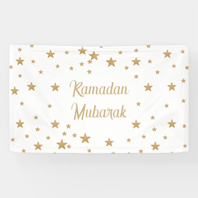 Ramadan Mubarak Gold Star Glitter Sparkle decor Banner (Horizontal)