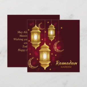 Ramadan Mubarak Golden Cresent Islamic Lantern Red Holiday Card