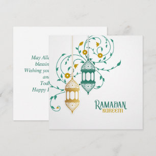 Ramadan Mubarak Golden Teal Islamic Lantern Floral Holiday Card