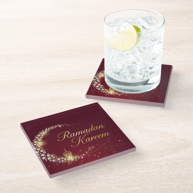 RAMADAN MUBARAK KAREEM 2026 GLASS COASTER (Angled)