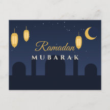 Ramadan Mubarak Lanterns Navy Gold Greeting Postca