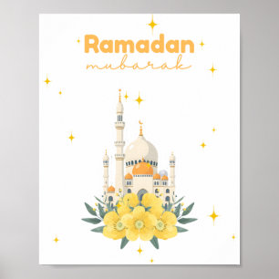 Ramadan Mubarak Mosque Yellow Flowers Wall Print 
