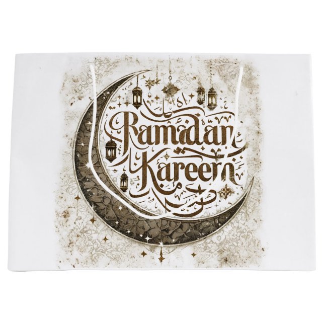Ramadan Mubarak Muslim Fasting Lantern Crescent Large Gift Bag (Front)