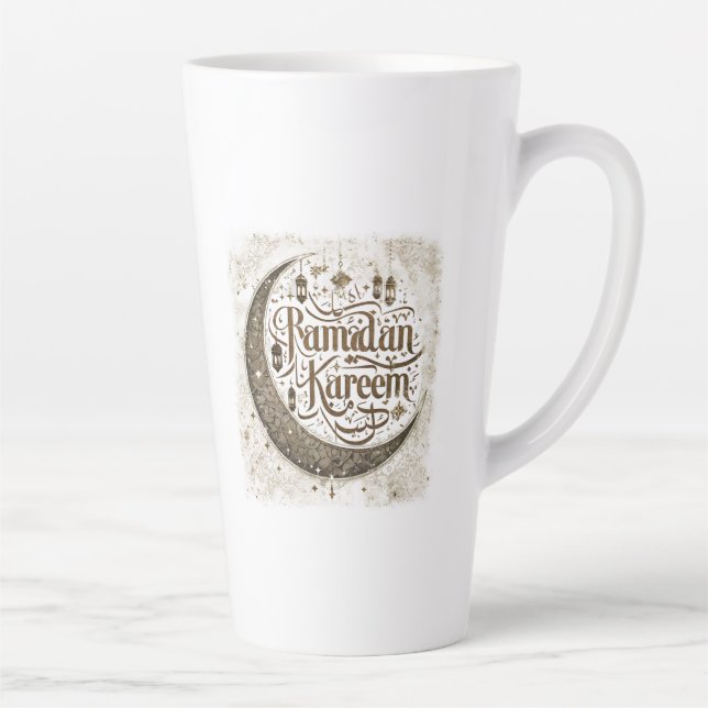 Ramadan Mubarak Muslim Fasting Lantern Crescent Latte Mug (Right)