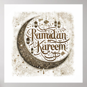 Ramadan Mubarak Muslim Fasting Lantern Crescent Poster