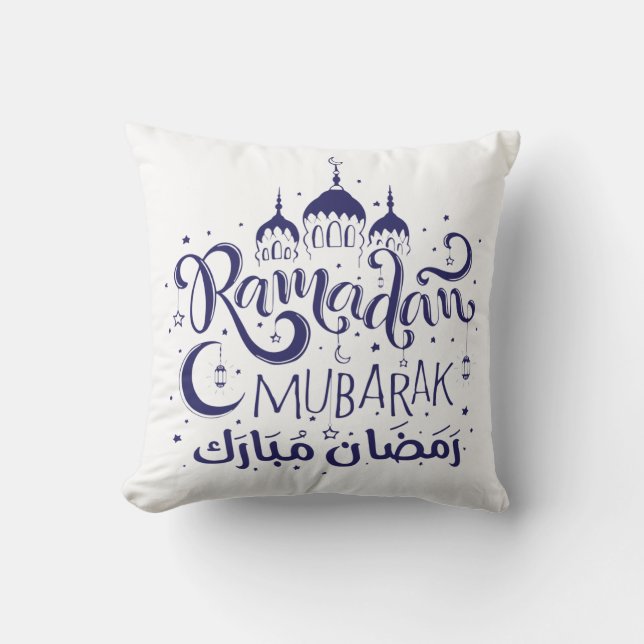 Ramadan Mubarak Pillow BLueNight MoonLight Pillow (Front)
