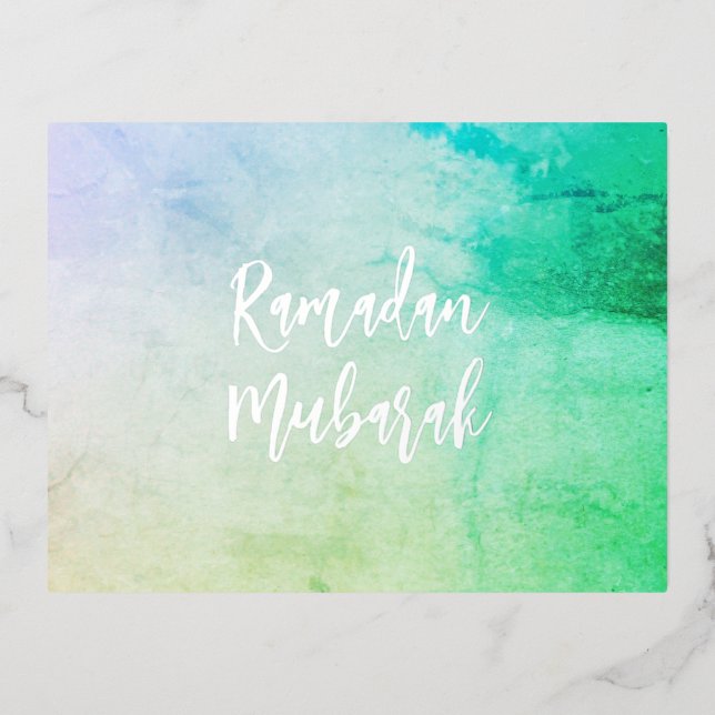 Ramadan Mubarak Ramadan Kareem Ocean Silver Foil Holiday Postcard (Front)