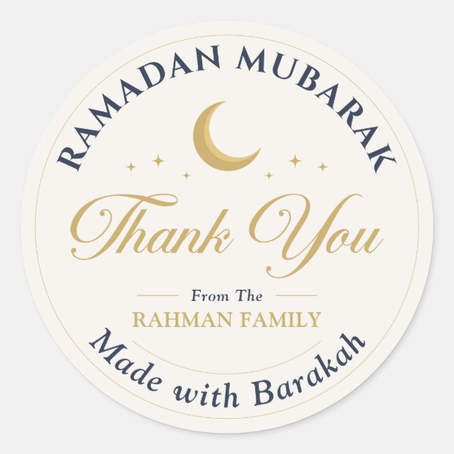 Ramadan Mubarak Thank You Gold Celestial Classic Round Sticker (Front)