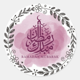 Ramadan Mubarak Watercolor Classic Round Sticker