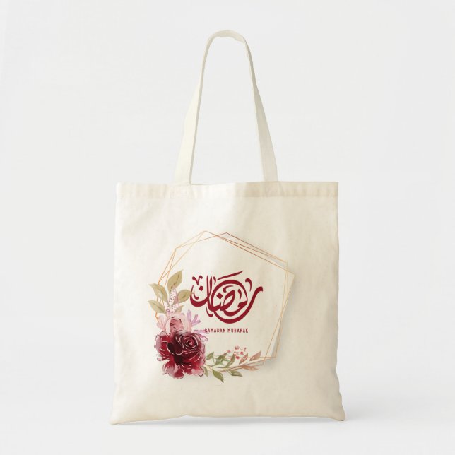 Ramadan Mubarak Watercolor Floral  Tote Bag (Front)